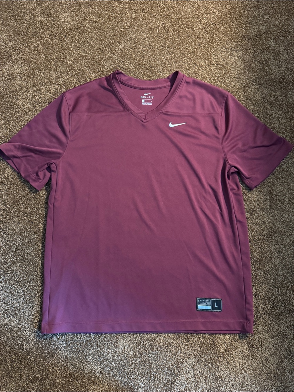 Nike Burgundy V-Neck Dri-FIT Athletic Tee